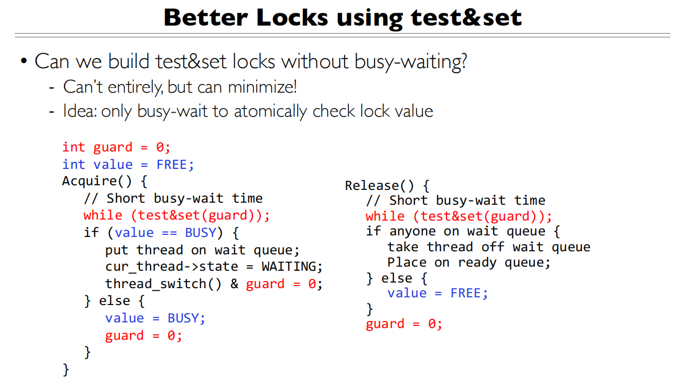 11 Lock and Condition Variables Implementation 更好的自旋锁1