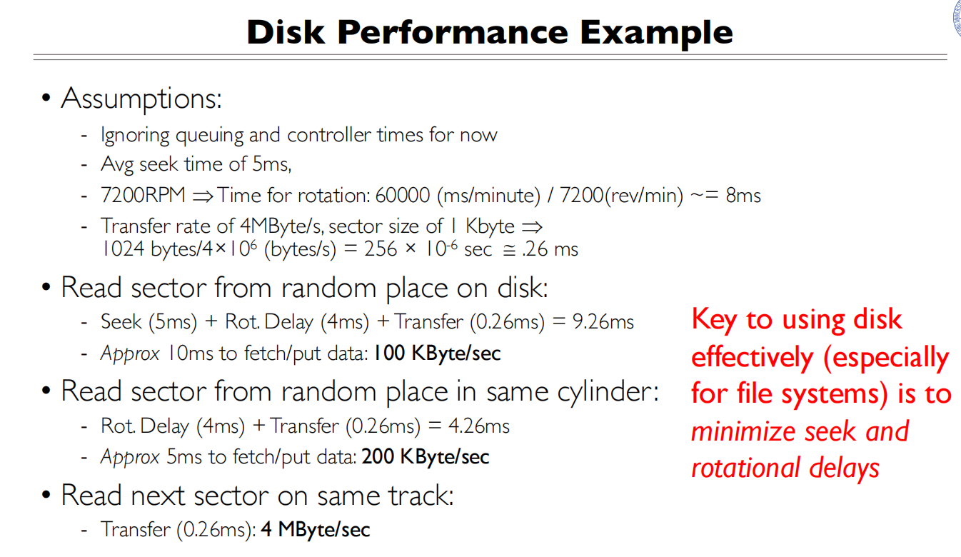 13 IO Devices and storage 磁盘时间相关计算